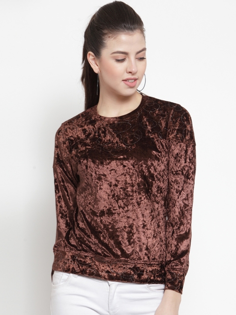 

armure Women Brown Solid Velvet Top