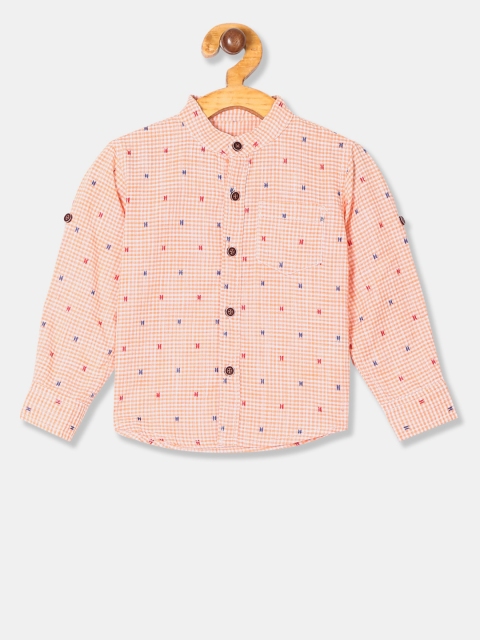 

Donuts Boys Orange & White Regular Fit Checked Casual Shirt