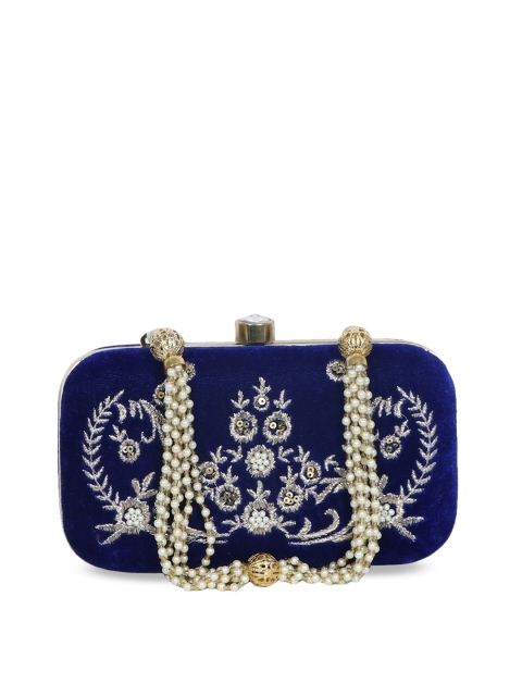 

Diwaah Blue & Silver-Toned Embroidered Clutch