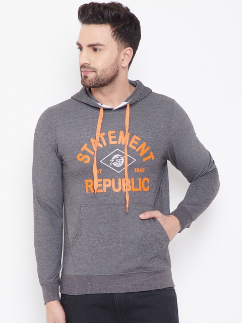 

Adobe Men Charcoal Printed Hooded Sweatshirt