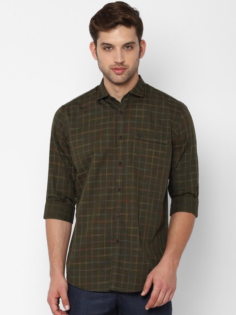 

Allen Solly Men Olive Green Slim Fit Checked Casual Shirt