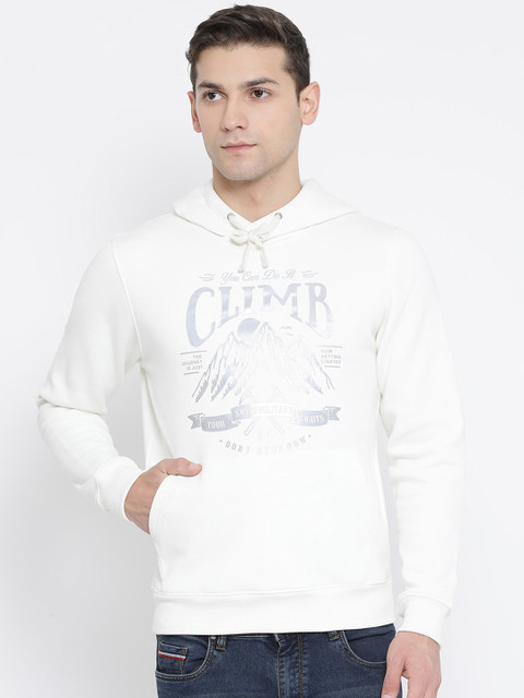 

SWISS MILITARY Men White Printed Hooded Sweatshirt
