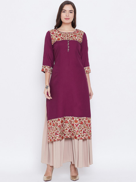 

rangeelo rajasthan Women Purple Printed Knitted Straight Kurta