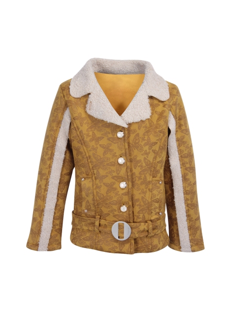 

CUTECUMBER Girls Mustard Yellow Printed Tailored Jacket