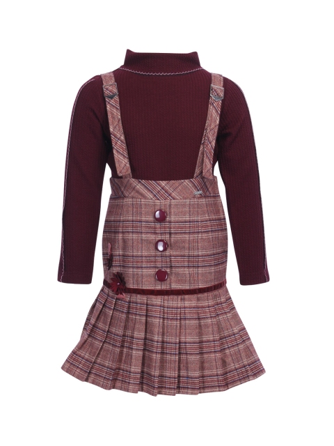 

CUTECUMBER Girls Maroon Checked Wool Pinafore Dress