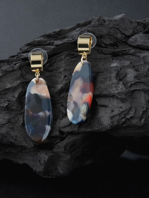 

E2O Black Oval Gold-Plated Drop Earrings
