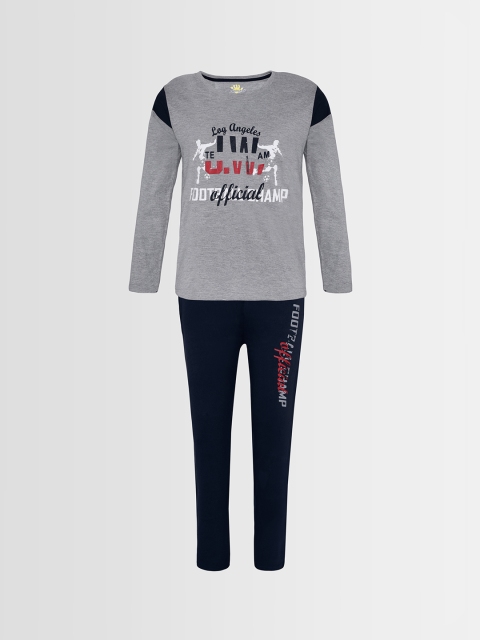 

Punkster Boys Grey Melange & Black Printed Night Suit