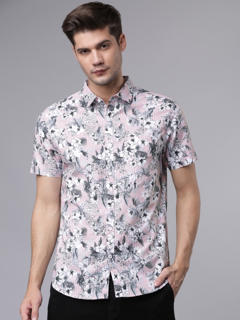 

HIGHLANDER Men Pink & White Slim Fit Printed Casual Shirt