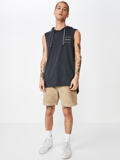 COTTON ON Men Charcoal Grey Printed Hood T-shirt
