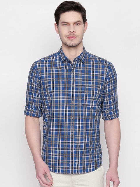 

Basics Men Blue & White Slim Fit Checked Casual Shirt