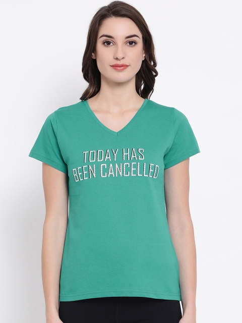 

Clovia Women Green Printed V-Neck Lounge T-shirt