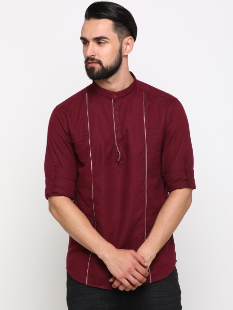 

WITH Men Maroon Slim Fit Solid Linen Casual Shirt