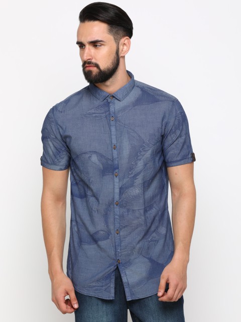 

WITH Men Blue Slim Fit Printed Casual Shirt