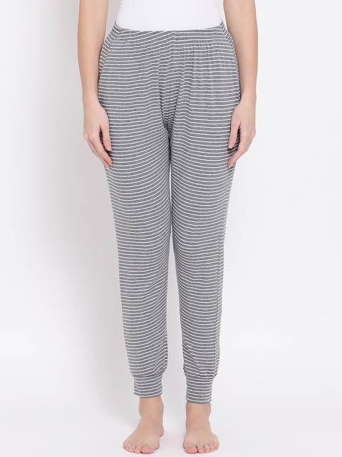 

Clovia Women Grey & White Striped Lounge Pants LB0178P05S