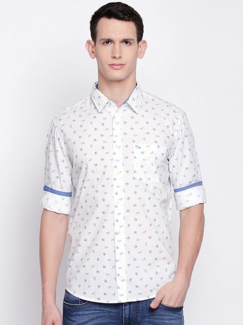 

Basics Men White & Blue Printed Slim Fit Casual Shirt