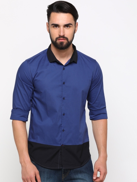 

WITH Men Blue & Black Slim Fit Colourblocked Casual Shirt
