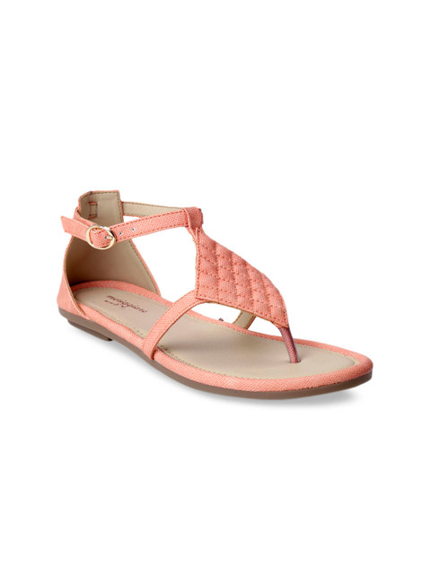 

meriggiare Women Peach-Coloured Solid T-Strap Flats