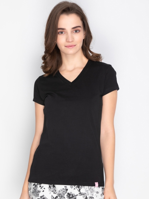 

LYRA Women Black Solid Lounge T-shirt