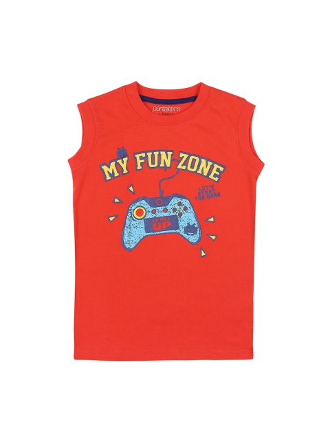 

Pantaloons Junior Boys Red Printed Round Neck Pure Cotton T-shirt