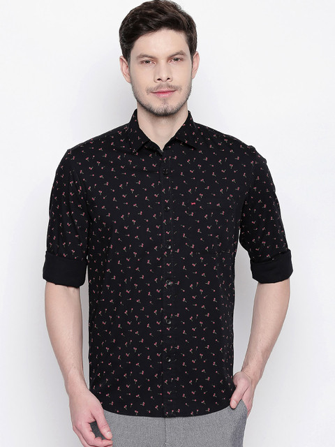 

Basics Men Black & Red Printed Slim Fit Casual Shirt