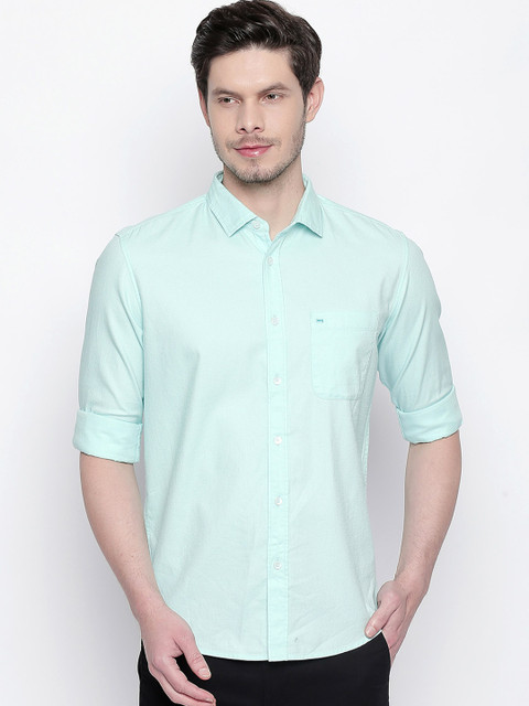 

Basics Men Green Self Design Slim Fit Casual Shirt