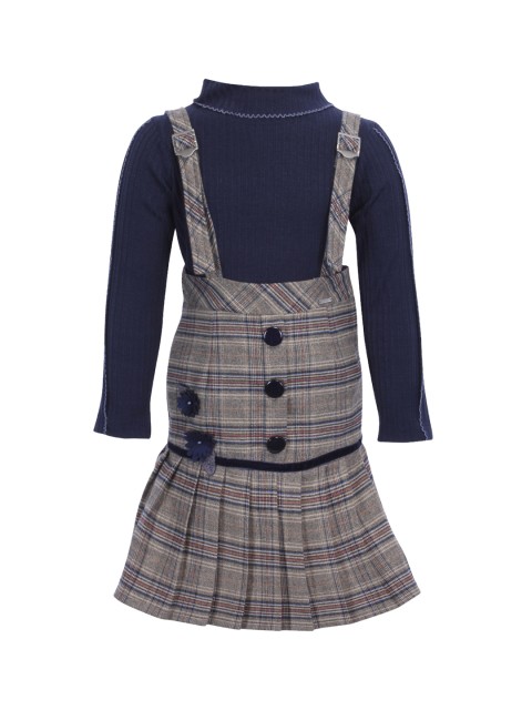 

CUTECUMBER Girls Navy Blue Checked Pinafore Dress