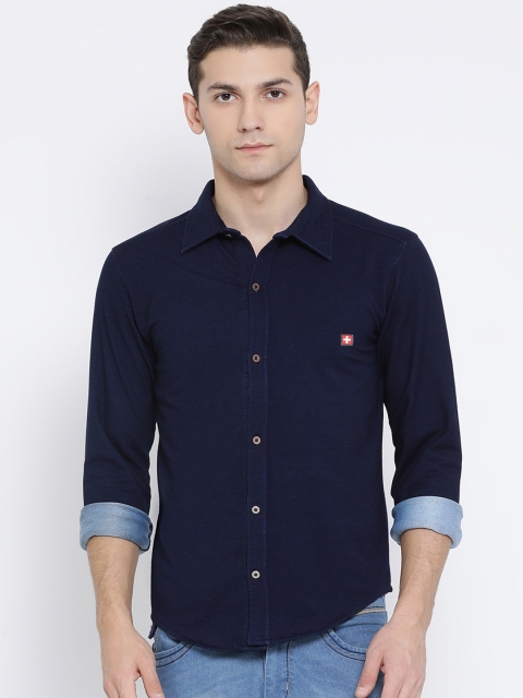 

SWISS MILITARY Men Navy Blue Regular Fit Solid Casual Shirt
