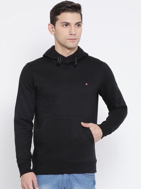 

SWISS MILITARY Men Black Solid Hooded Sweatshirt