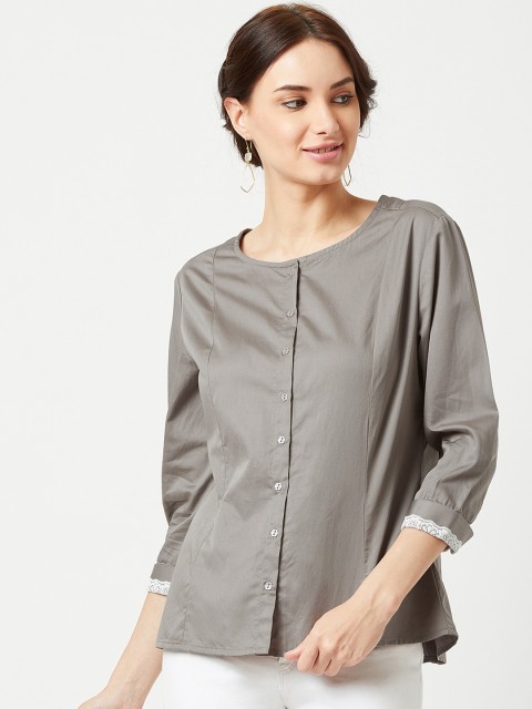 

The Wishing Chair Women Grey Solid Shirt Style Top