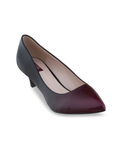 

SHUZ TOUCH Women Maroon & Black Solid Kitten Heel Pumps