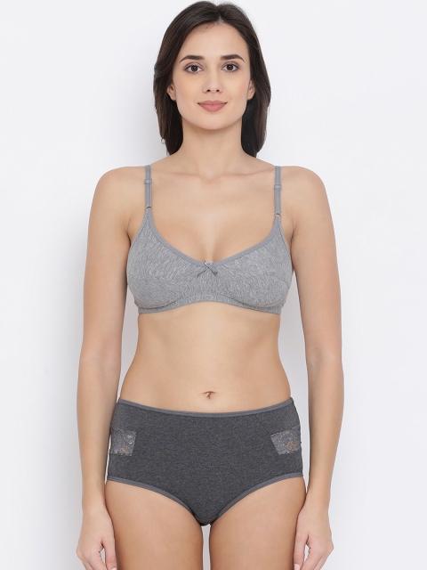 

Clovia Women Grey Self-Design Lingerie Set COMBBP32732B