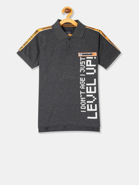 Cherokee Boys Grey Printed Polo Collar T-shirt