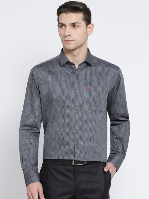 

SWISS MILITARY Men Charcoal Grey Slim Fit Printed Formal Shirt
