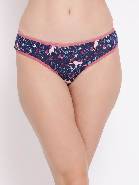 

Clovia Women Navy Blue & Pink Printed Low-Rise Bikini Brief PN3087T08S