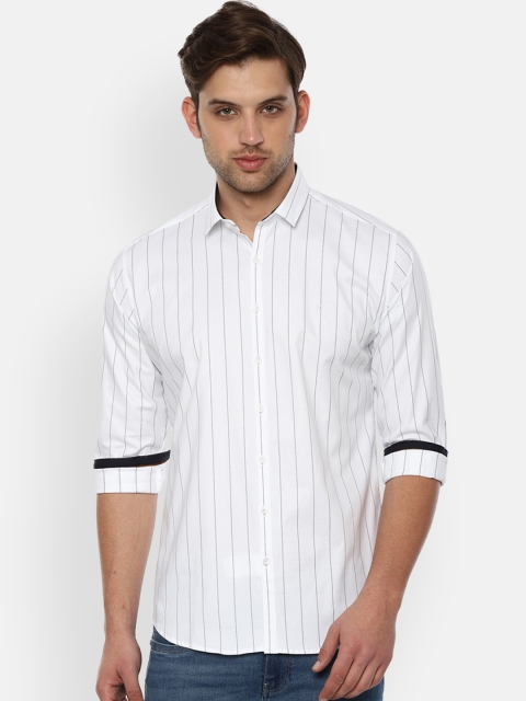 

V Dot Men White Slim Fit Striped Casual Shirt