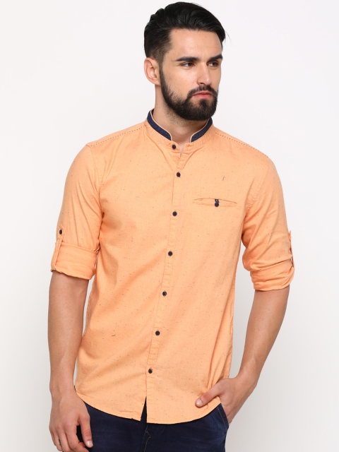 

WITH Men Orange Slim Fit Solid Casual Shirt