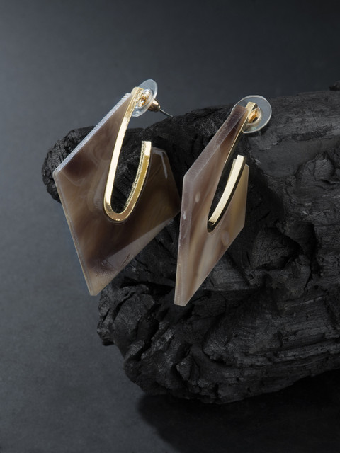 

E2O Gold-Plated Brown Geometric Half Hoop Earrings