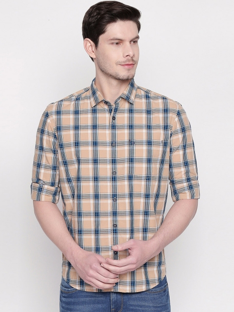 

Basics Men Khaki & Blue Slim Fit Checked Casual Shirt