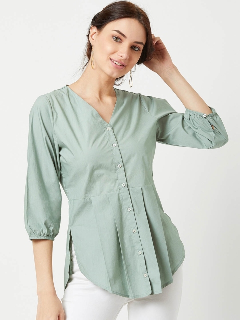 

The Wishing Chair Women Green Solid Shirt Style Top