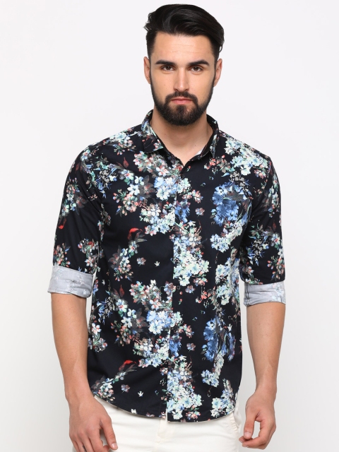 

WITH Men Black Slim Fit Printed Casual Shirt