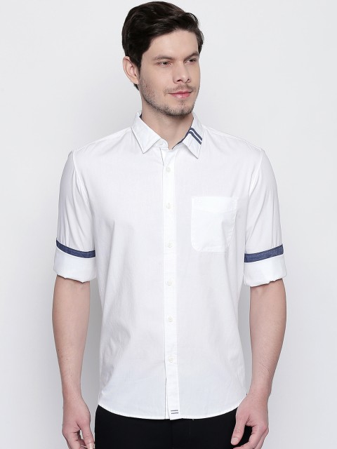 

Basics Men White Solid Slim Fit Casual Shirt