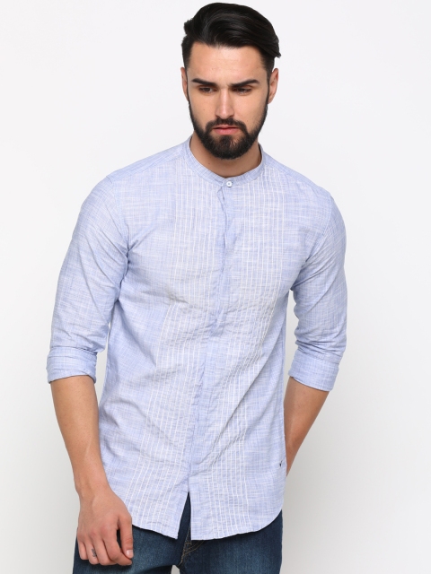 

WITH Men Blue Slim Fit Self Design Casual Linen Shirt