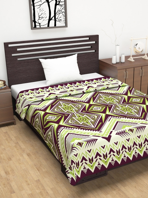 

Divine Casa Green & Brown Abstract AC Room 110 GSM Single Bed Dohar