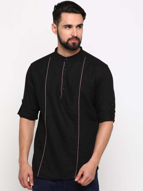 

WITH Men Black Nancy Slim Fit Solid Casual Linen Shirt