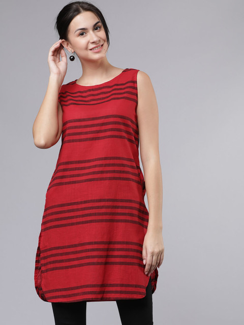 

Vishudh Red & Grey Striped Tunic