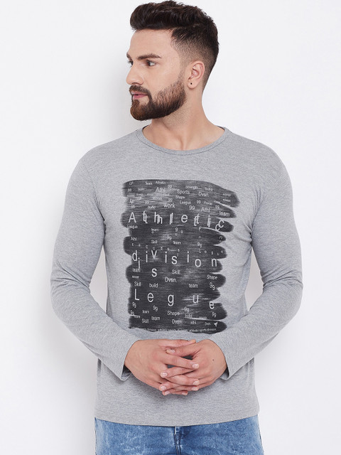 

NEVA Men Grey Slim Fit Printed Round Neck T-shirt