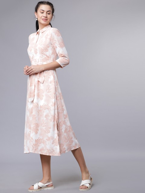 

Tokyo Talkies Women Peach-Coloured Printed Shirt Dress