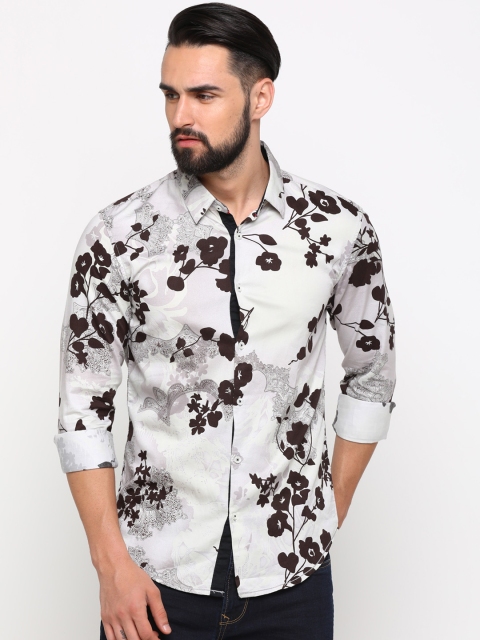 

WITH Men Brown & White Slim Fit Printed Casual Shirt
