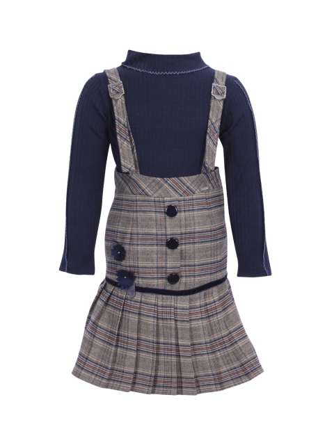 

CUTECUMBER Girls Navy Blue Checked Wool Pinafore Dress