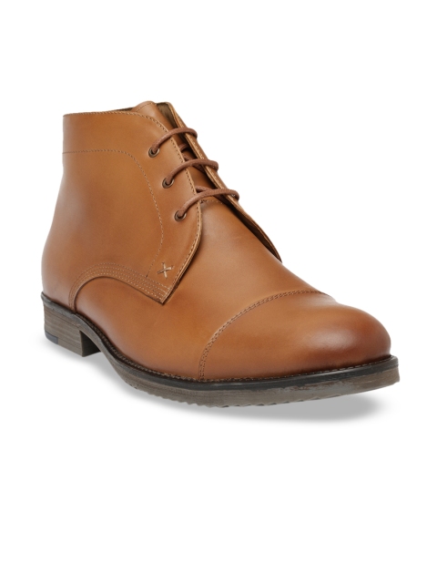 

Teakwood Leathers Men Tan Brown Solid Leather Mid-Top Flat Boots